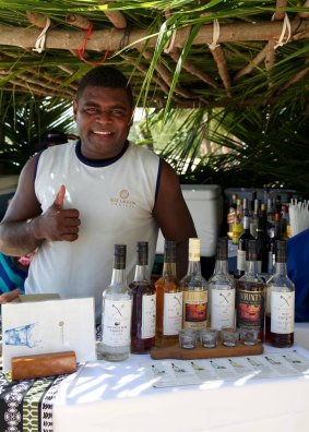 Sefo in his beachside rum bar. 