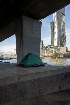 Homelessness on the banks of the Yarra River.