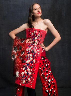 Sarah Schofield in one of her eye-catching designs.