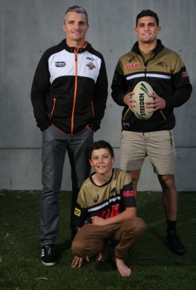 Wests Tigers coach Ivan Cleary, left, with his two sons Nathan, right, and 12-year-old Jett. 