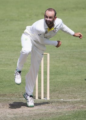 Nathan Lyon bowls during the Pakistan series.