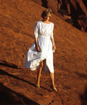 Diana descends Uluru, 1983.