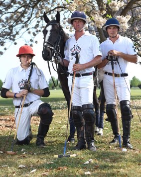 Australian polo team members L-R Lachlan Gilmore, Jack Archibald (captain) and Alec White. 