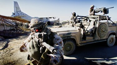 Australian SAS Soldiers on patrol near Bagram, Afghanistan.