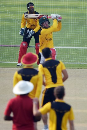 Zimbabwean cricketers take part in a net practice session at the Gaddafi Cricket Stadium in Lahore.