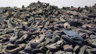 Exhibition of the remaining belongings (shoes) of the people killed in Auschwitz, a former Nazi extermination camp