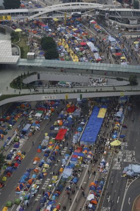 An aerial view of the main protest camp on Wednesday.