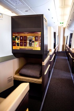 An aisle seat in Etihad business class.
