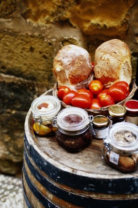 Bread, plum tomatoes and honey in Malta.