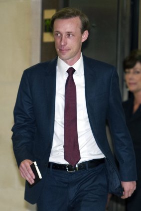 Jake Sullivan, an aide to Hillary Clinton during her tenure as secretary of state, arrives to be interviewed by the House panel investigating the Benghazi attacks on Capitol Hill on Friday.