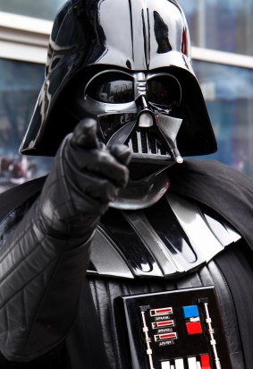 A Darth Vader character at a Sci-Fi-London costume parade in the UK.