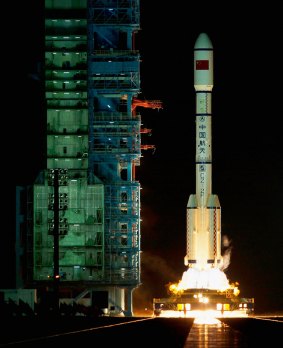 A Long March 2F rocket carrying the China's first space laboratory module Tiangong-1 lifts off in 2011.