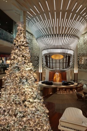 Christmas decorations on board cruise ship Celebrity Edge.