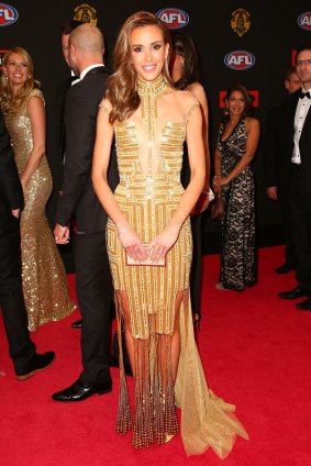 Rebecca Judd arrives at the 2015 Brownlow Medal count on Monday evening.