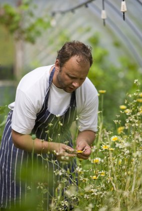 Simon Rogan on his farm in Cartmel, England.