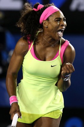 Serena Williams celebrates winning a point during the women's final.