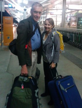 Roger and Jill Guard at Brisbane Airport heading off on a European holiday.  The couple was on Malaysia Airlines flight MH17 when it was shot down over Ukraine.