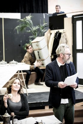 Marina Prior, Kim Gyngell, (behind) Drew Weston and Simon Gleeson in rehearsals for the MTC's Hay Fever.
