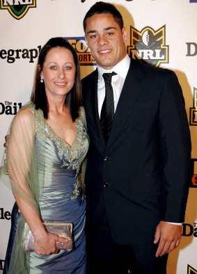 Long journey: Jarryd Hayne and his mother Jodie on the night he won his first Dally M Medal as player of the year in 2009.