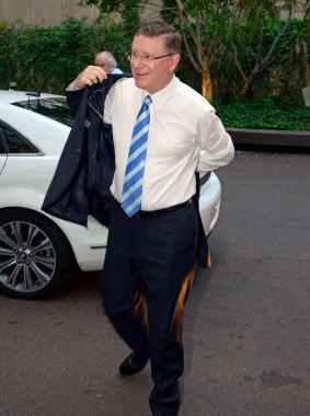Denis Napthine arrives at The Sofitel on Saturday evening for the election count.