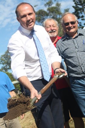 Peter Dutton at the official sod turning for a new men's shed in his electorate.