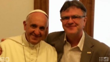 Peter Saunders with Pope Francis in a screengrab from <em> 60 Minutes</em>.