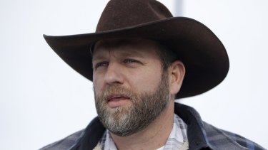 Ammon Bundy, one of the sons of Nevada rancher Cliven Bundy, speaks with reporters during a news conference at Malheur National Wildlife Refuge headquarters.
