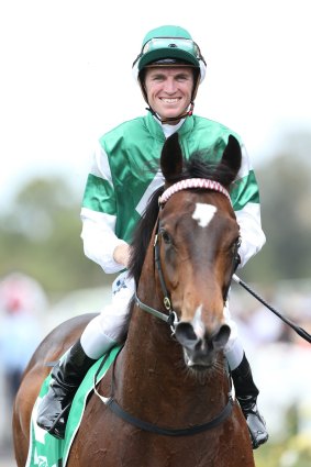 All smiles: Josh Parr and Paceman return after victory at Rosehill on Saturday.