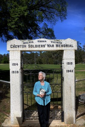 Simple statement: Joan Matthews at the Chewton war memorial.