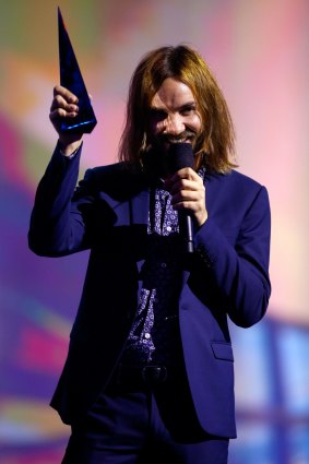 Kevin Parker from Tame Impala accepts the ARIA for Best Group.