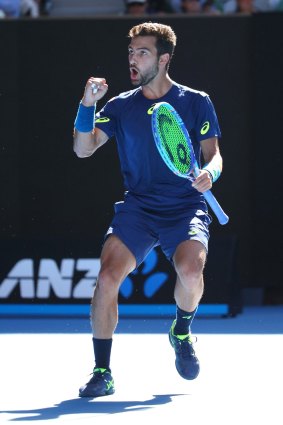 US hopeful Noah Rubin in his second-round match against Roger Federer on day three of the Australian Open