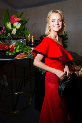 Fashion blogger Nadia Fairfax sparkled in red.