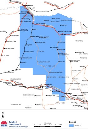 PEL 437 extends from Gwydir Highway north to the Queensland border.