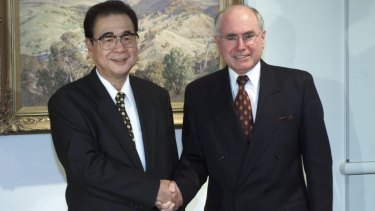 Li Peng, then chairman of the Chinese parliament, visits John Howard in Canberra in September 2002.