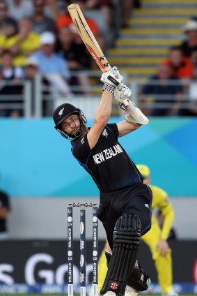 New Zealand's Kane Williamson hits the winning runs against Australia at Eden Park.