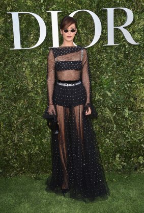 Bella Hadid also rocked the boxer shorts look at the Dior event during Couture Week. 