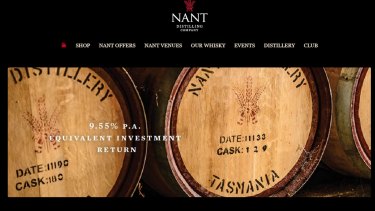 The webpage for Nant Distilling Company in Tasmania in 2016, promoting the barrel buyback scheme.