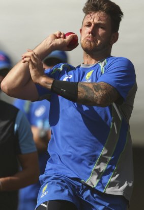 Ready for the Kiwis: James Pattinson worked up some lively pace in the nets at the Basin Reserve on Wednesday.