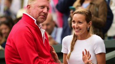 Beaming: Coach Boris Becker and Novak's wife Jelena Djokovic.