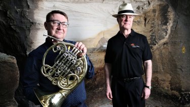 Sydney Symphony Orchestra principal horn Rob Johnson with conductor David Robertson.