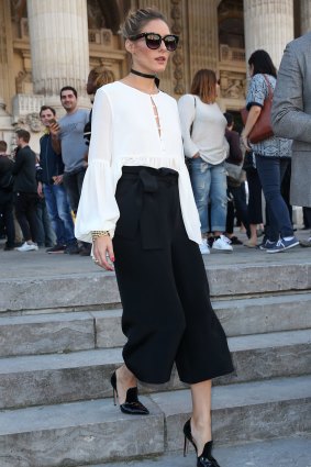 Olivia Palermo wears the new wide-leg, cropped pants. 