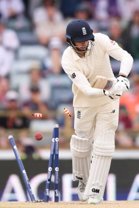 Death rattle: The ball smashes into James Vince's off and middle stumps.