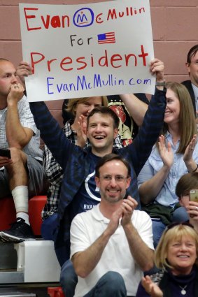 Voters for Independent candidate Evan McMullin shows their support during a rally in Draper, Utah. 
