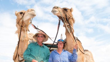 Glen and Susan Bainbridge rode their camels to Birdsville from the town of Winton, via Windorah.