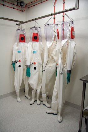 Protective suits used by infectious disease researchers.