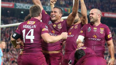 Fine farewell: Justin Hodges of the Maroons celebrates during game three of State of Origin.
