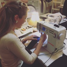 Tara Moss at work on a corset.