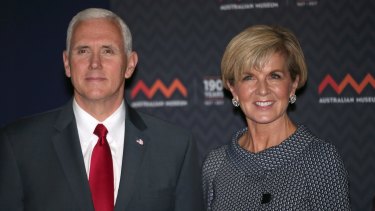Foreign Minister Julie Bishop with US Vice President Mike Pence during his recent visit to Australia.