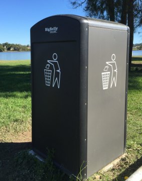 Solar-powered Bigbelly bins compact rubbish and alert  contractors when they are ready for collection.