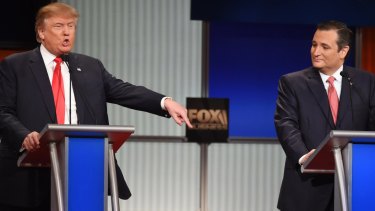 Donald Trump and Ted Cruz at a Republican candidates debate in January.